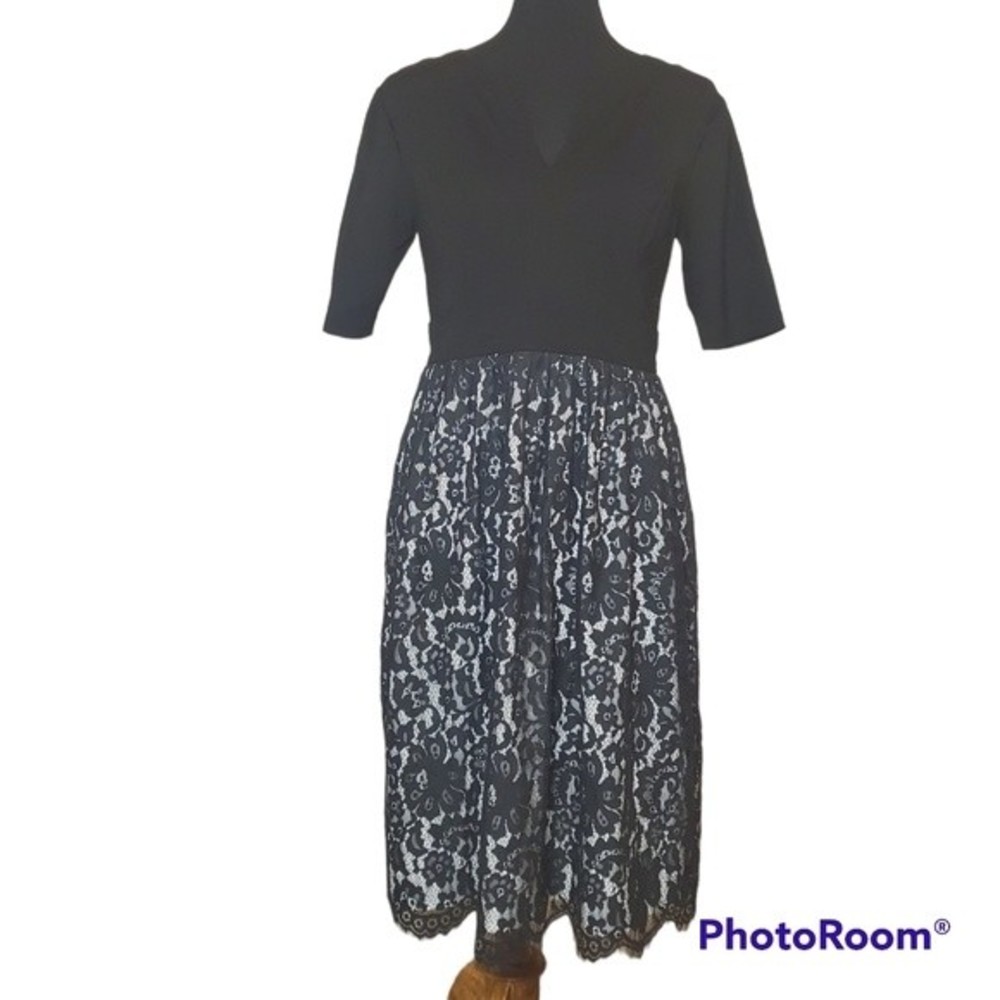 Eshakti black V neck Short sleeve lace maxi Dress